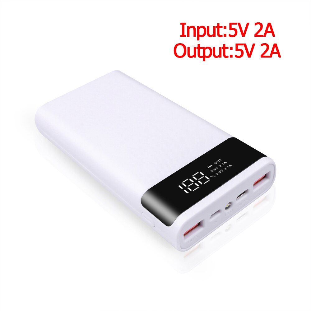 Battery Storage Box Power Bank Battery Box QC 3.0 Fast Charger Type-C Micro USB 5V Mobile Phone Charger Box Quick Charge: White