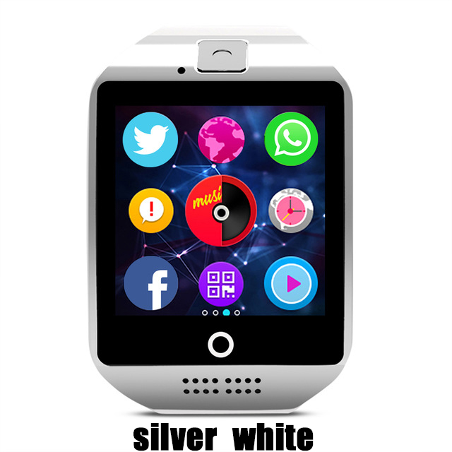Montre intelligente Bluetooth Q18 horloge intelligente pour téléphone Android avec podomètre caméra carte SIM Whatsapp Message d'appel affichage pk A1: Silver white