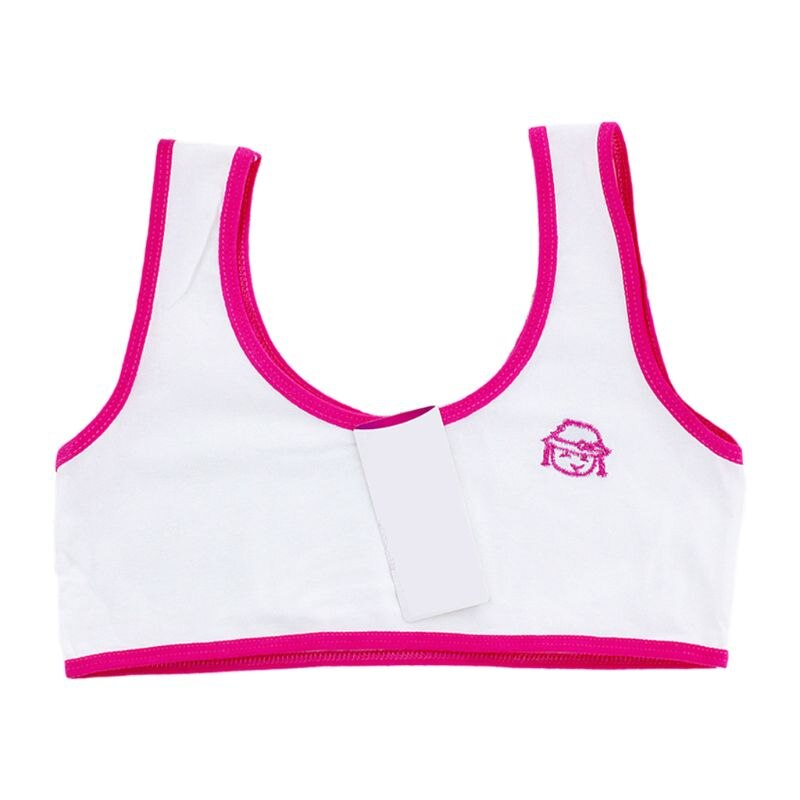 Puberty Girls Wide Straps Tank Crop Top Cartoon Embroidery Underwear Vest 6-16T U50F: Rose Red