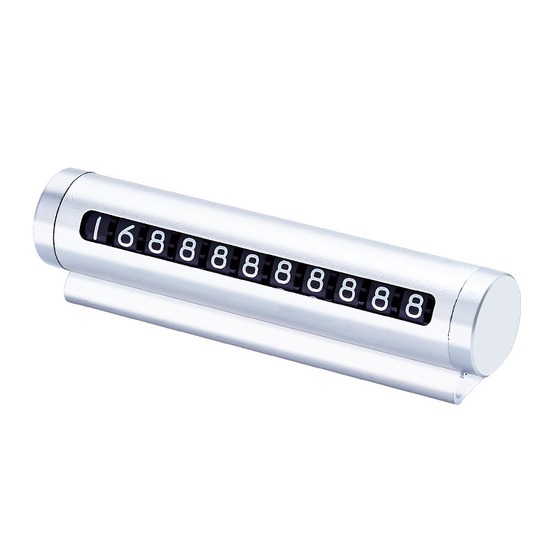 Metalen auto tijdelijke parkeerkaart universeel draai telefoonnummerplaat aluminium stickers parkstop in auto-styling auto-accessoires: Zilver