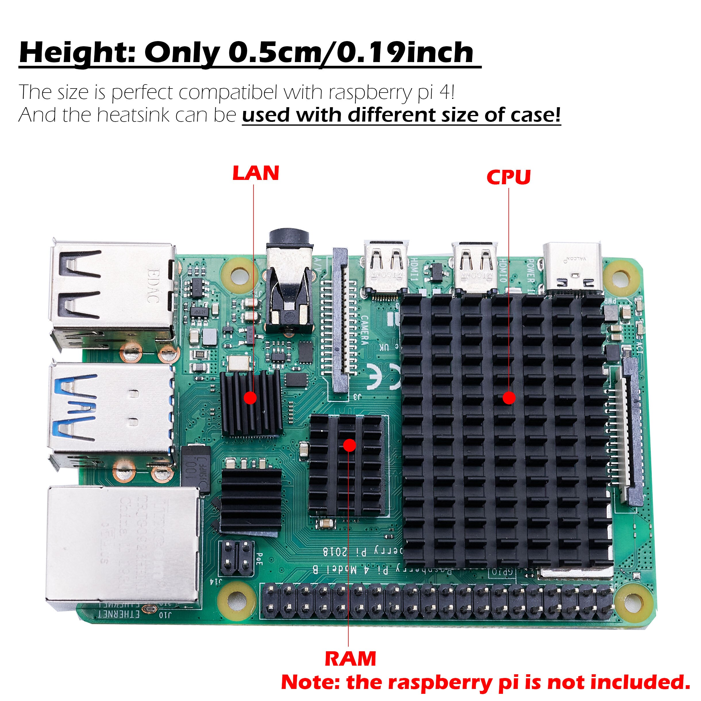 4 peças/lote raspberry pi 4 b dissipador de calor, raspberry pi dissipador de calor de alumínio com fita térmica para raspberry pi 4 modelo b