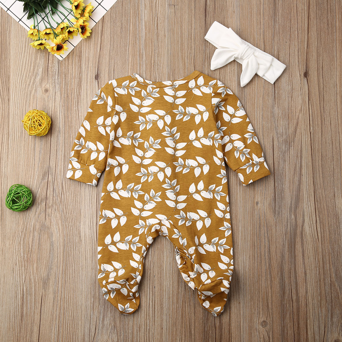 Newborn Clothes Kid Baby Girl Long Sleeve Flower Footies Floral Jumper Casual One-pieces Jumpsuit Outfit 0-6M