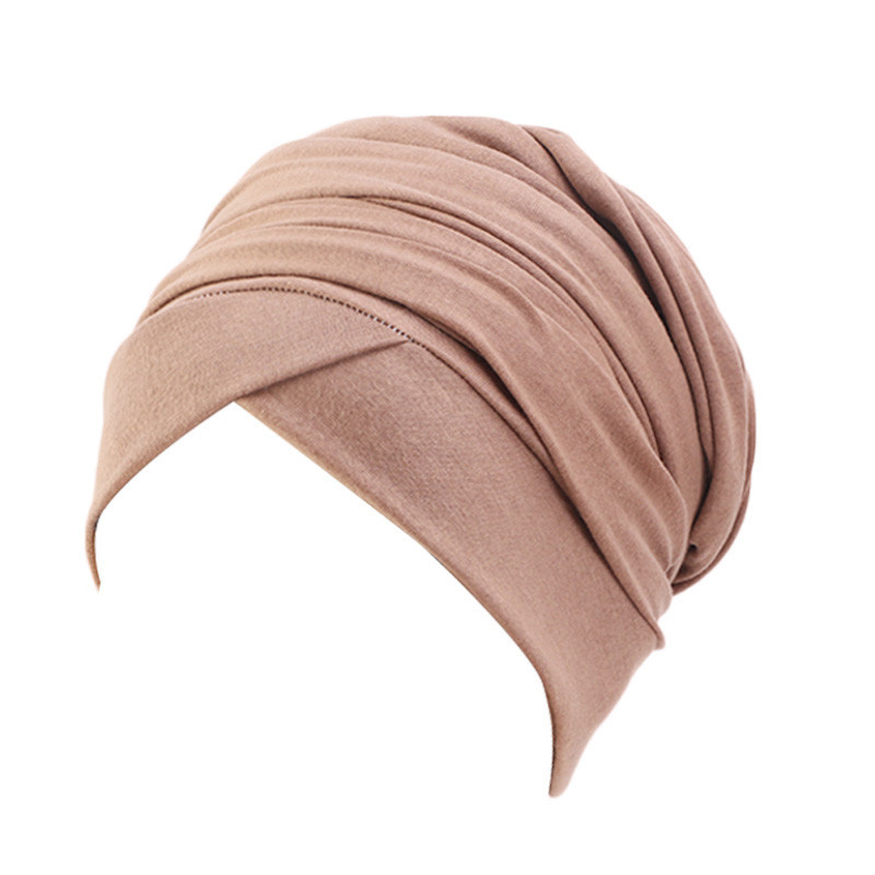 Novo feminino cor sólida algodão magia turbante hijab cabeça envoltório extra longo tubo indiano headwrap lenço gravata perda de cabelo headwrap islâmico: Caqui