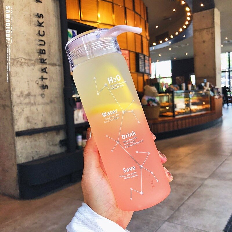 Korean Style Summer Cool Water Bottle Prosted Glass Bottles 460ml Women Girl Student Leakproof Drinkware Best Individuality: pink