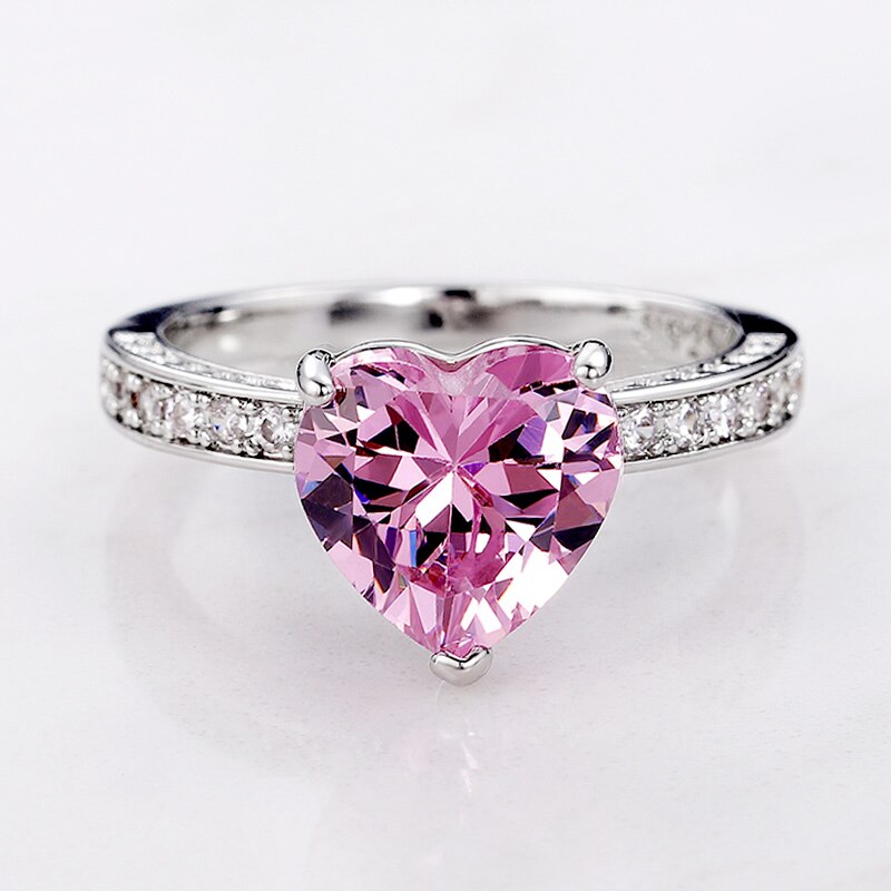 Huitan Romantische Roze Hart Ringen Vrouwen Brilliant Zirconia Bridal Wedding Party Ringen Eenvoudige Stijlvolle Vrouwelijke Accessoires