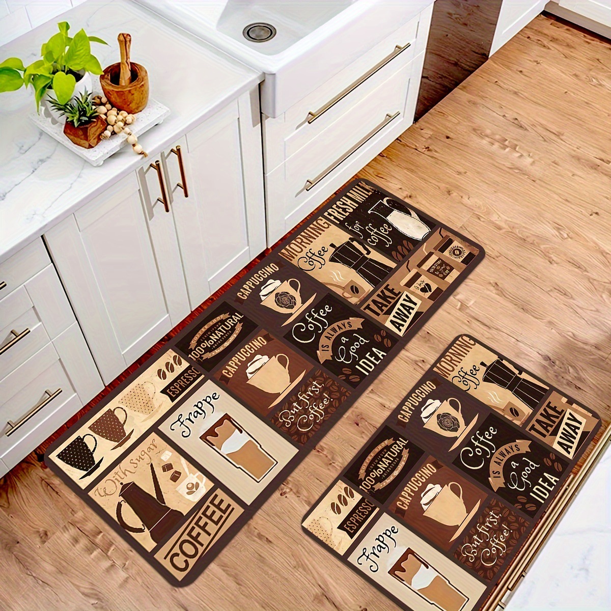 VIKAMA-alfombra de cocina de terciopelo de cristal nórdico, alfombra antideslizante y resistente a la suciedad, alfombra larga absorbente de aceite: 400mm x 400mm / Blanco