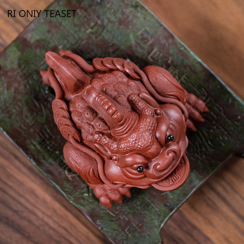 Adornos de estatua de sapo dorado hechos a mano, escultura de Mascota de té de arcilla púrpura Yixing, artesanías, juego de té chino, de decoración