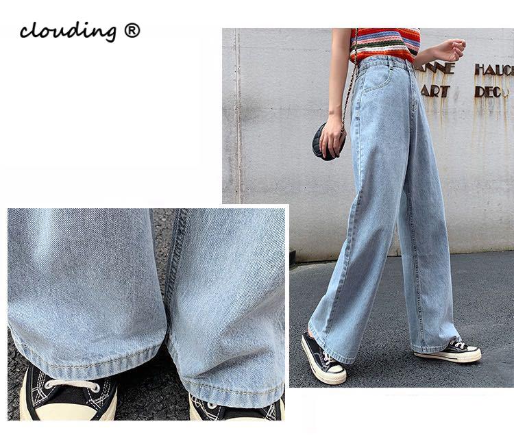 Damejeans bomuld løs højtaljet #39 brede ben kvinder casual simple denimbukser med lynlås