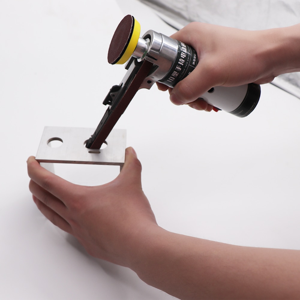 Electric r Mini Belt Sander Electric Grinder Hand-held Electric Belt Sander with Sanding Belts Tool Case Grinding Heads