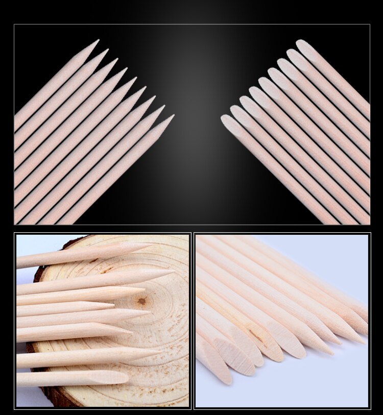 novedoso de manicura de madera, 100 unidades/paquete, 11,5 cm, bastón de madera naranja, quitacutículas, diseños de uñas, palillo para decoración de uñas