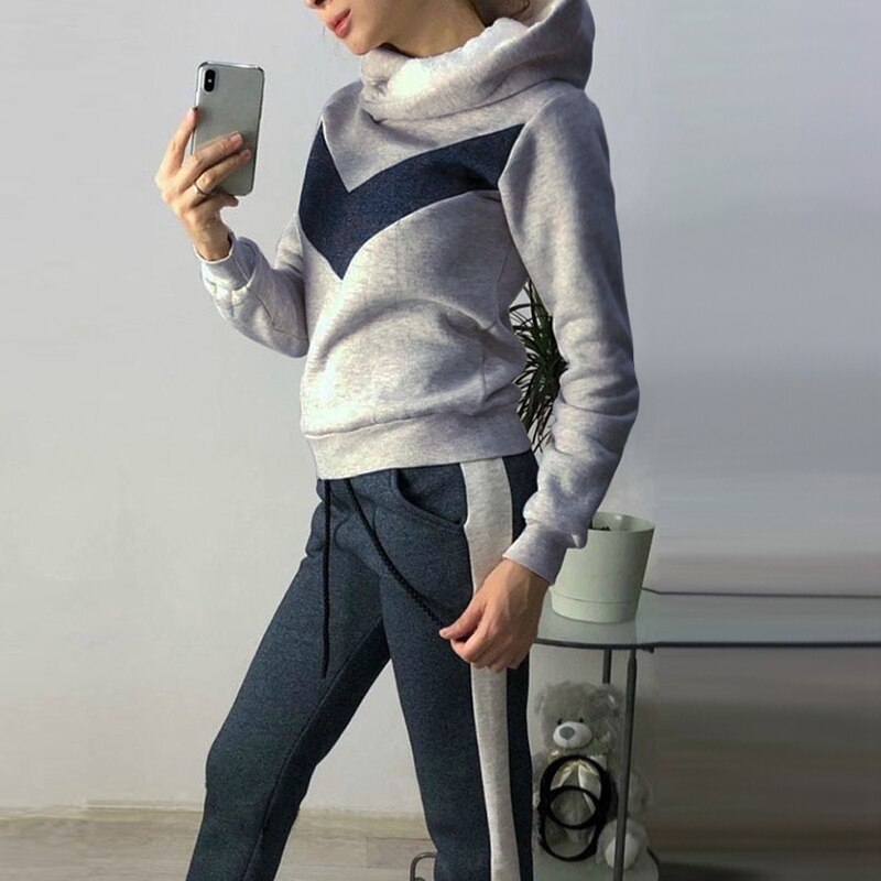 Ensemble de survêtement femme décontracté rayé bloquant côté manches longues sweat-shirt et pantalon de survêtement 2 pièces tenue ensembles vêtements de sport