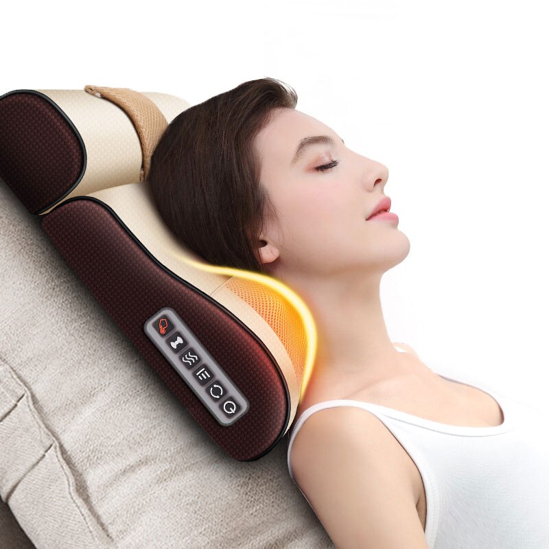 Almohada de masaje de relajación, vibrador eléctrico para cuello, hombros, terapia infrarroja, almohada de masaje de cabeza