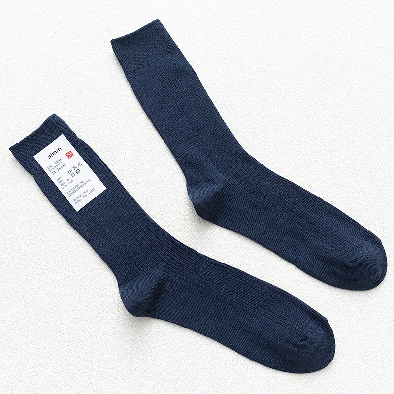 CHAOZHU Japanische Doppelnadeln Baumwolle Stricken Rippe Dünne Business Baumwolle Lange Herrensocken Stretch Casual Täglich Basic Markensocken: WHITE
