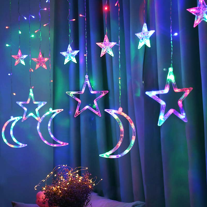 2.5M 3.2M 8 Work Modes Christmas Decoration garland LED Fairy Lights Star And Moon Curtain Light String Party Decor Lamp