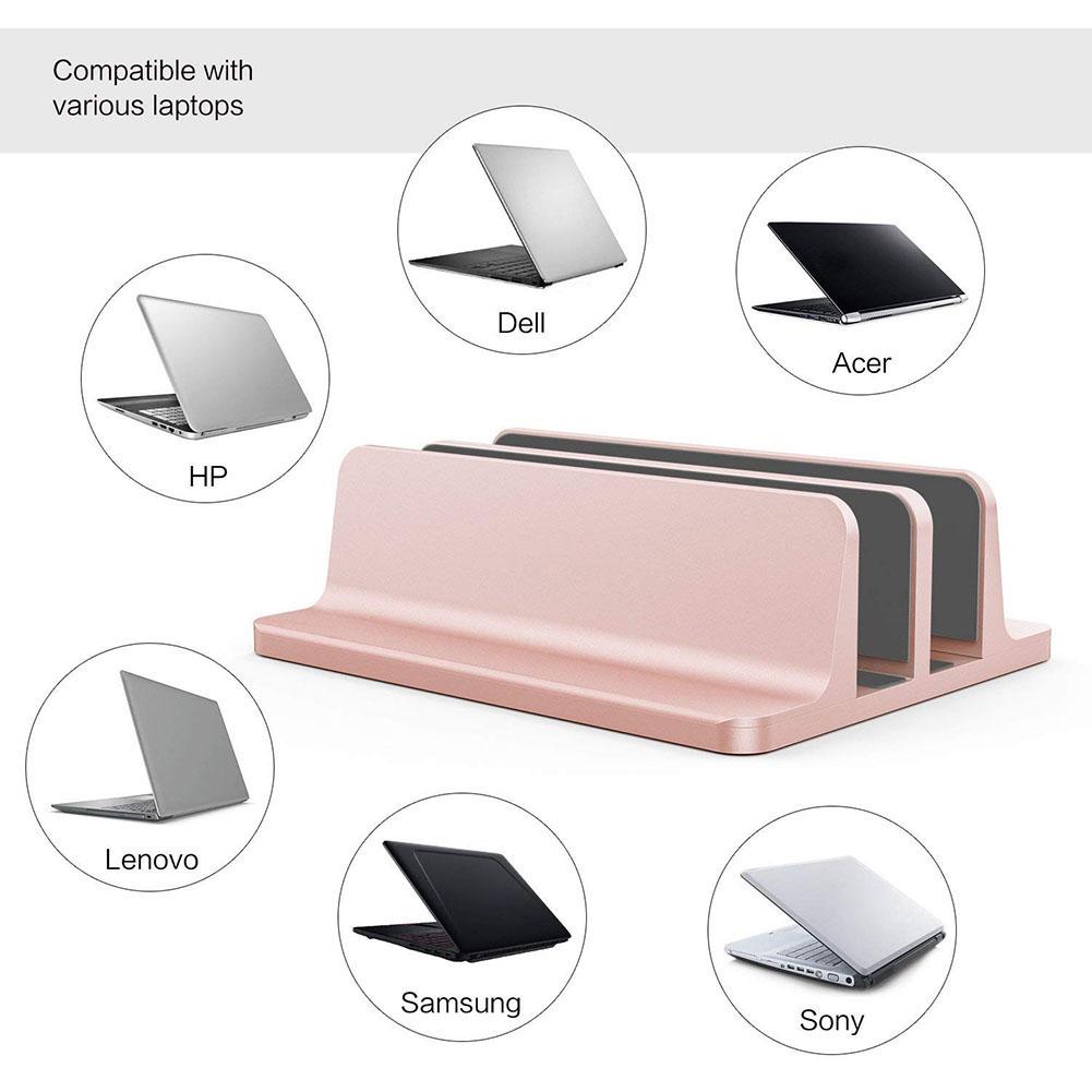 Double Vertical Laptop Stand Aluminium Portable Adjustable Desktop Notebook Mount Support Holder For Laptops Under 17.3 Inch