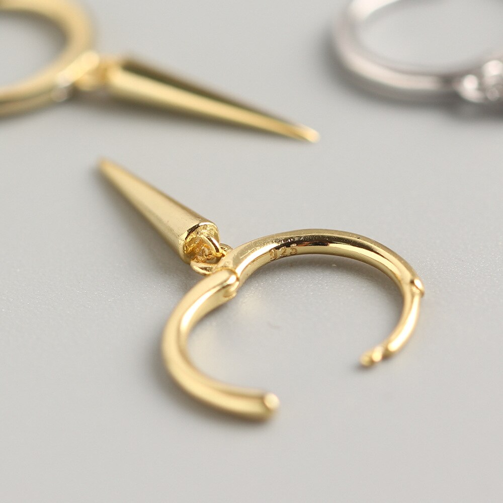 F.I.N.S Punk Sterling Silver Earrings S925 Silver Hiphop Rivet Spike Ear Hoops Earrings Small Buckle Earrings for Unisex