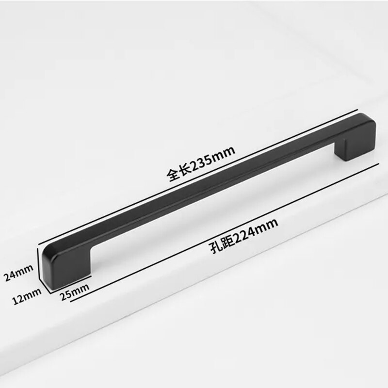 Moderne sort kabinet håndtag firkantet møbler hardware rustfrit stål køkken dørknapper skab garderobe skuffe trækker aluminium: 235mm