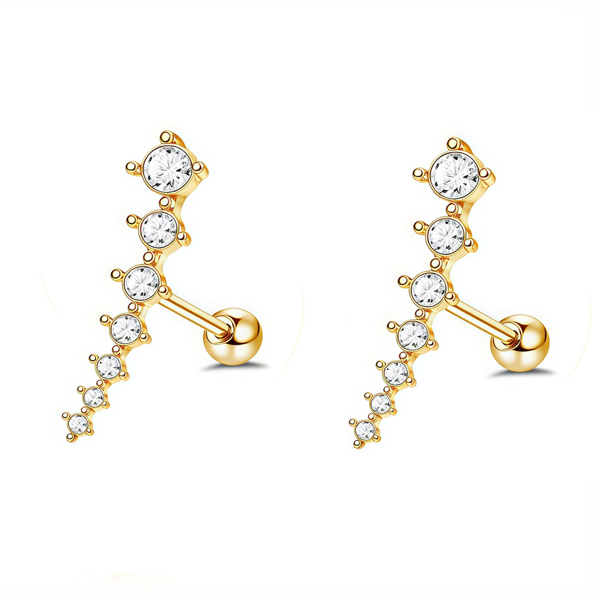 Boucles d'oreilles à vis arrière en acier inoxydable pour femmes, 2 pièces, 16G, bijoux de perçage d'oreille hélice de conque de Cartilage de Zerconie cubique: WHITE / Rhodium plaqué