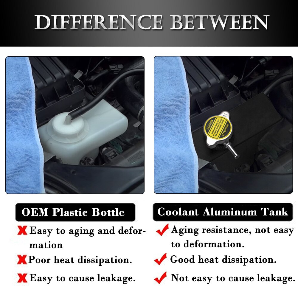 PQY - Universal Coolant Expansion Fill Tank Overflow Reservoir Aluminum For Subaru Honda Acura Nissan Mazda PQY-TK49