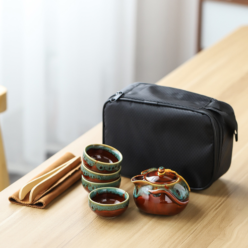 fanquare Chinese reistheeset met etui, porseleinen theepot met