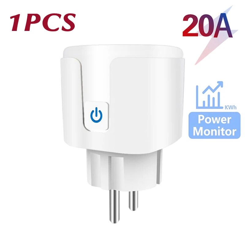 Prise intelligente Tuya WiFi EU Plug, 16 A, 20A, moniteur d'alimentation, télécommande, SmartLife, fonctionne avec Alexa, Yandex, Alice, Google Assistant: green
