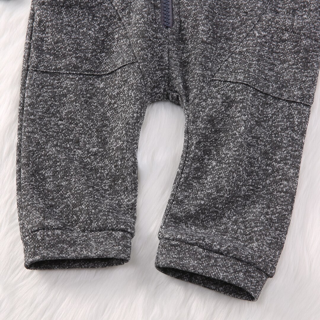 One Piece Baby Autumn Zipper Rompers Grey Cotton Long Sleeve Kids Baby Boys Romper Jumpsuit Clothes Outfits 0-2Y