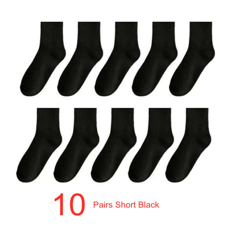 Calcetines clásicos de algodón 95% para mujer y hombre, medias largas y cortas de Color sólido, Color blanco y negro, 10 par/paquete: E