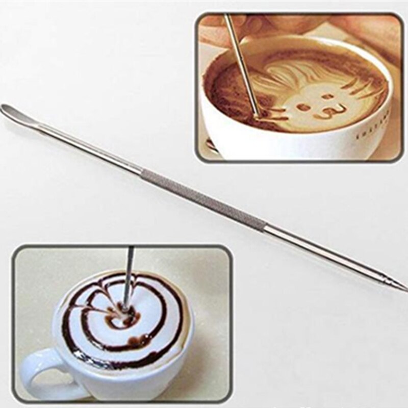 Duolvqi kaffekunstnåle i rustfrit stål udskåret stok kaffekransnål gør-det-selv kaffedekorationsværktøj praktisk kaffegrej