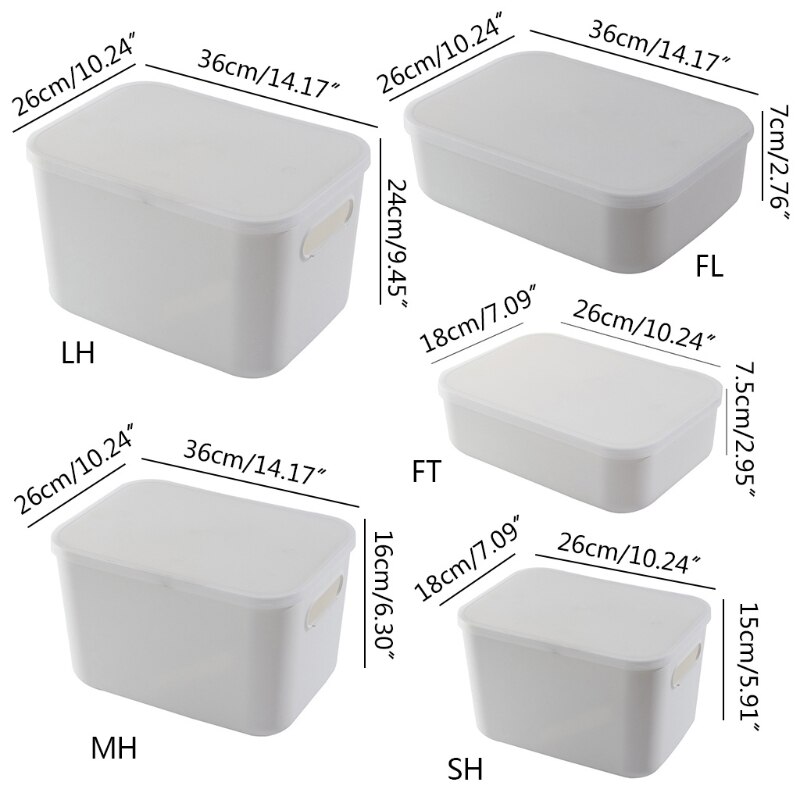 Plastic White Stackable Storage Box Bin with Clear Lid Handles Multifunctional Clothes Sundries Desktop Basket Organizer
