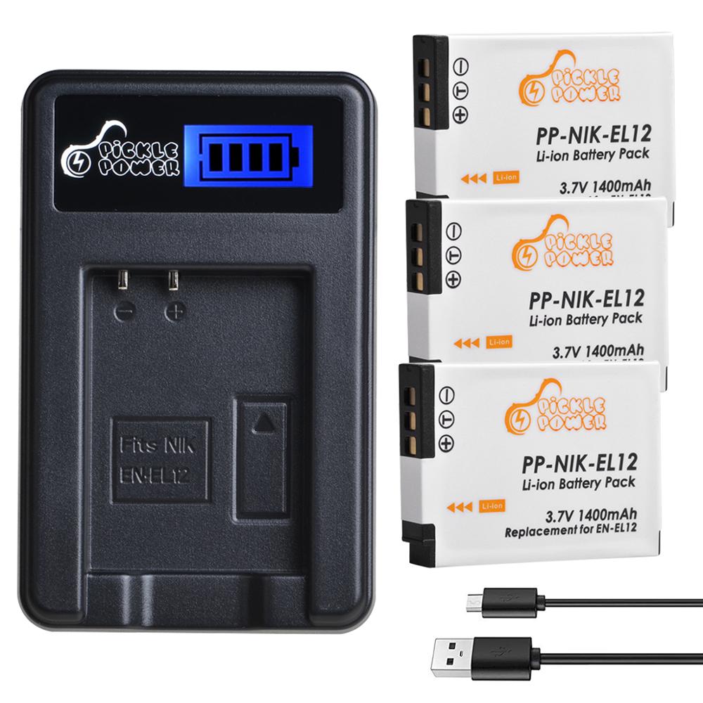 EN-EL12 Bateria do Nikon CoolPix S610 S610c S620 S630 S710 S1000pj P300 P310 P330 S6200 S6300 S9400, Ładowarka do ENEL12: Black