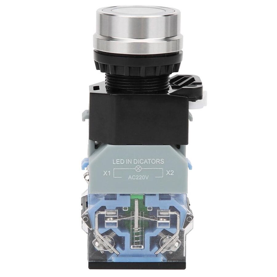 AC 440V Push Button Switch, 22mm Mounting Dia Latching Push Button Switch With Red LED Indicator Light, Emergency Stop: Self-locking