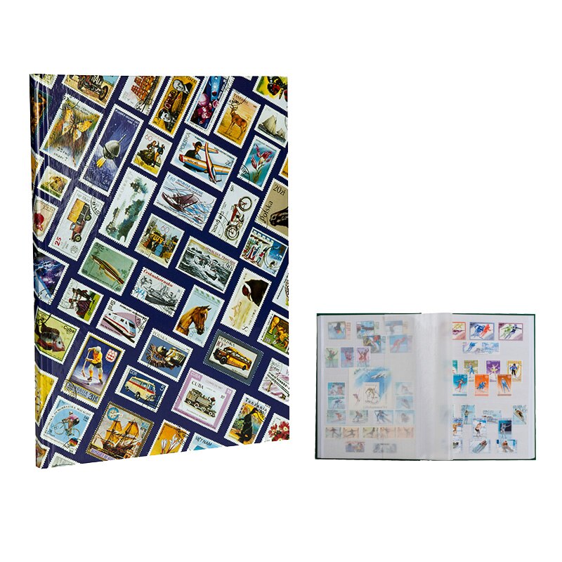 Leuchtturm Stockbook DIN A4 with Stamps Motif HOBBY, 16 White Pages, Blue