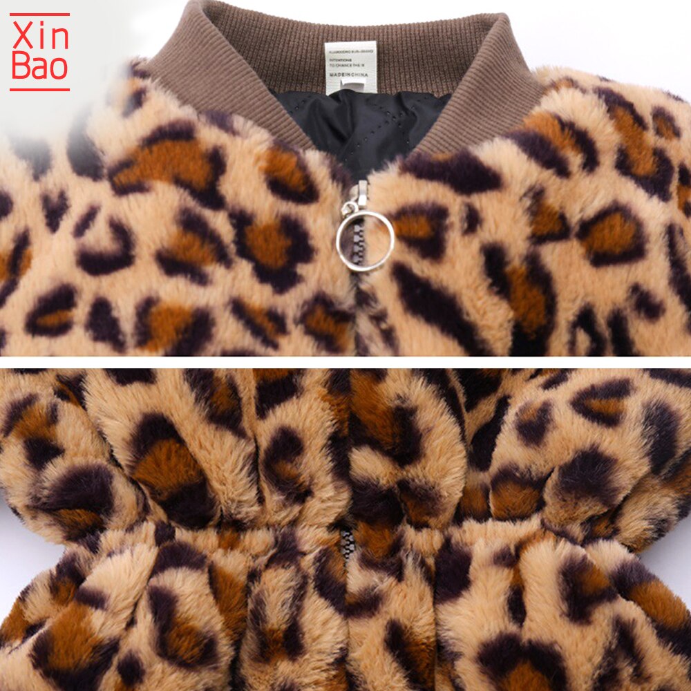 XINBAO Leopard kids faux fur jassen Baby meisje winterjas Mode Dikke kinderen Warm peuter Jassen bovenkleding