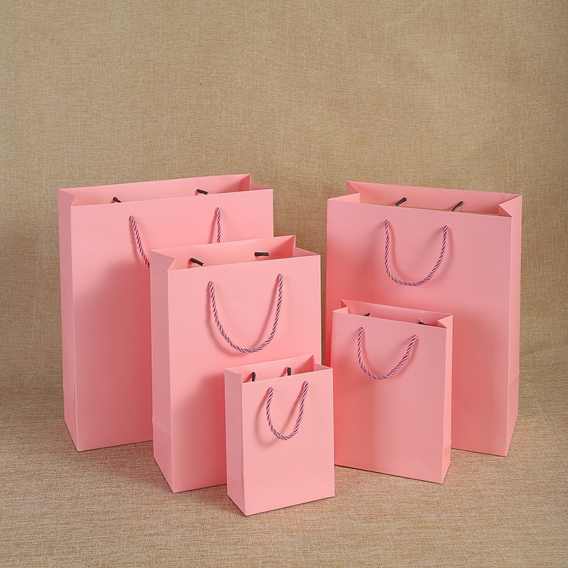 Roze Horizontale Verticale 1 Pcs Kraftpapier Draagbare Bags Party Bruiloft Benodigdheden Wikkelen Nemen Verpakking Papieren Zakken