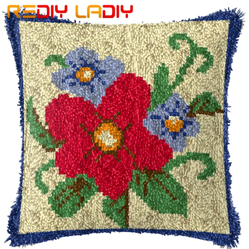 Klink Haak Kussen Kleurrijke Bloemen Kussensloop Pre-Gedrukt Kleur Canvas Acryl Garen Latched Haak Kussen Gehaakte Kussenhoes: BZ808