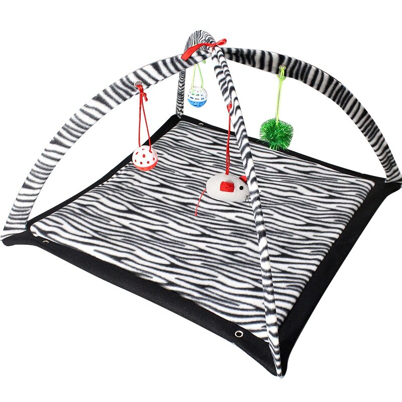 Funny Cat Play Mat Cat Tent Activity Center with Hang Cat Toys Cat Play Mat Blanket House Detachable Kitten Tents: WHITE