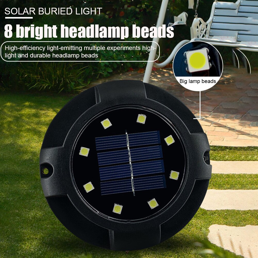 8pcs Outdoor Garden Sidewalk Yard Solar Power Decorative Waterproof 8 LED Bright Ground Light Corridor Pathway Landscape Lawn