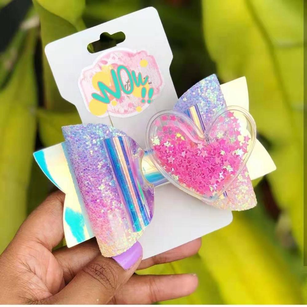Thumbelina-Pinzas para el pelo para niña, accesorios para el cabello de princesa con corazón bonito, lazos para el pelo con purpurina con Clip, lazo para de baile