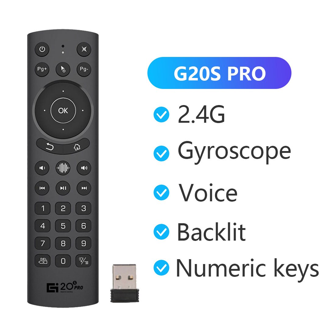 G20BTS Plus G20S Pro 2.4G Voice Backlit Smart Air Mouse Gyroscope IR Learning Google Assistant Remote Control For Android TV BOX: G20S Pro