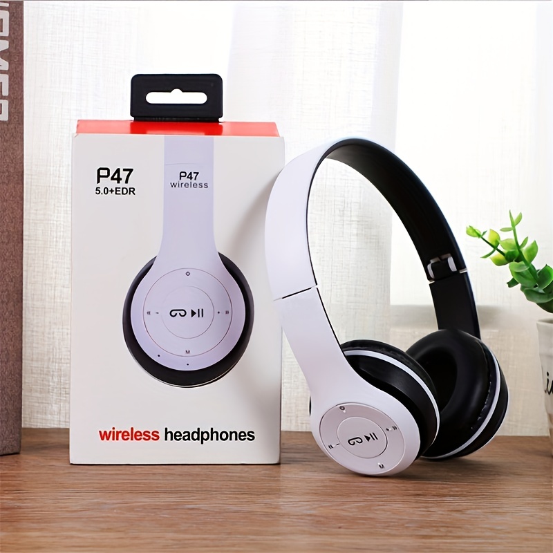 P47 Bluetooth 5.0 Wireless Headphone Foldable HIFI Stereo Bass Earphone Kid Helmet With Mic USB Adaptor For iPhone Game: WHITE