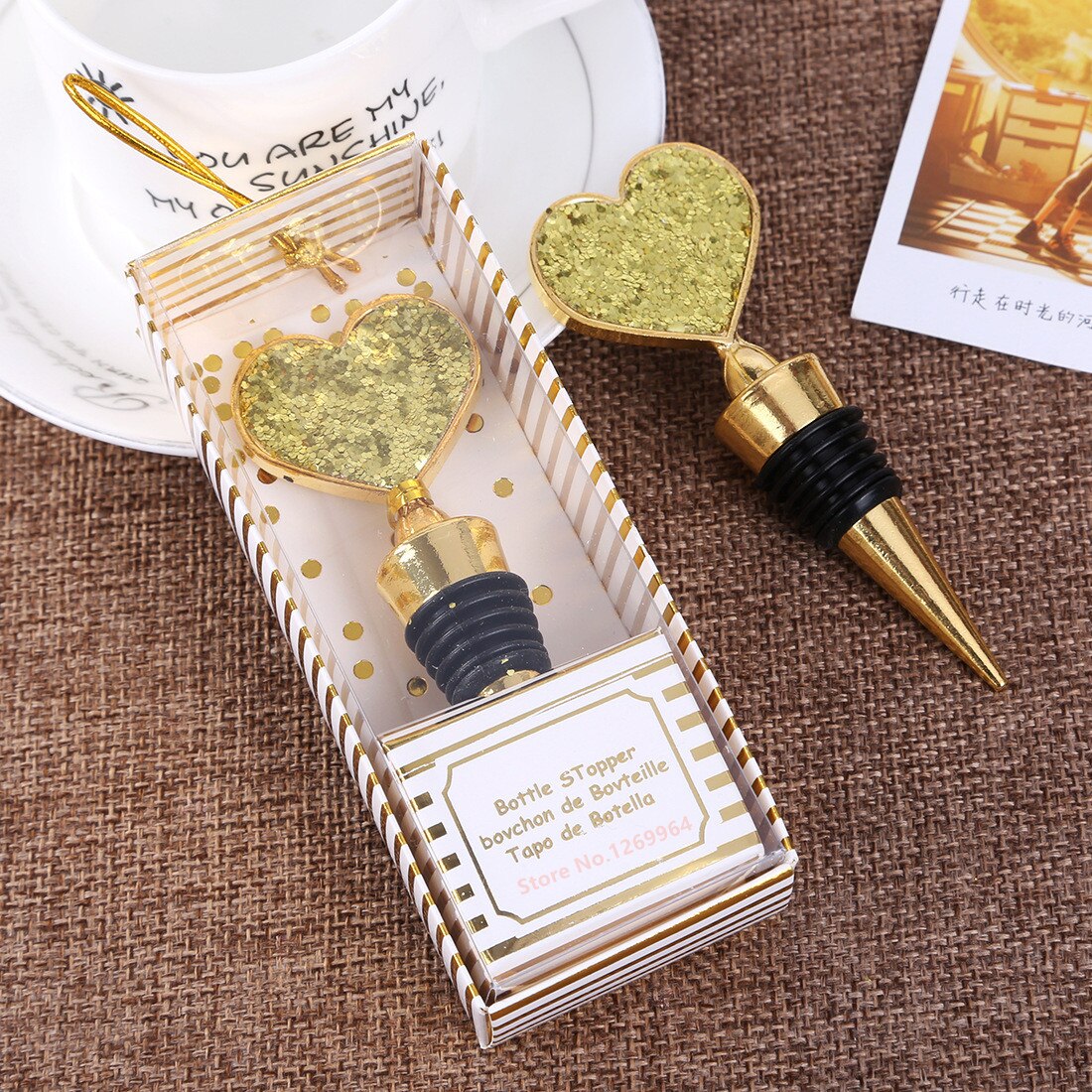 10box Love Heart Corkscrew Wine Bottle Opener + Wine Stopper Wedding Favors for Guests Bottle Opener Set Wedding Decoration: J 10box