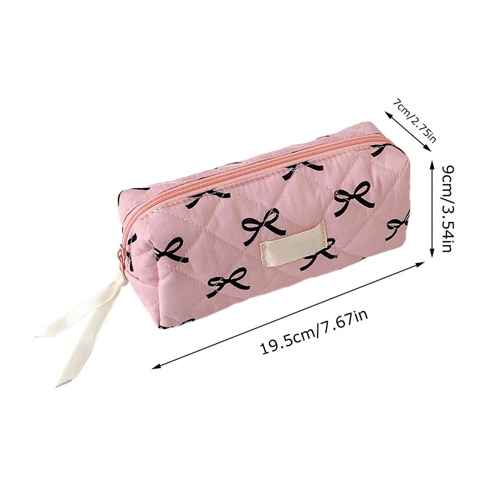 Cute Bow Pencil Case Portable Girl Makeup Bag Pouch Stationery Organizer Lightweight School Supplies: black