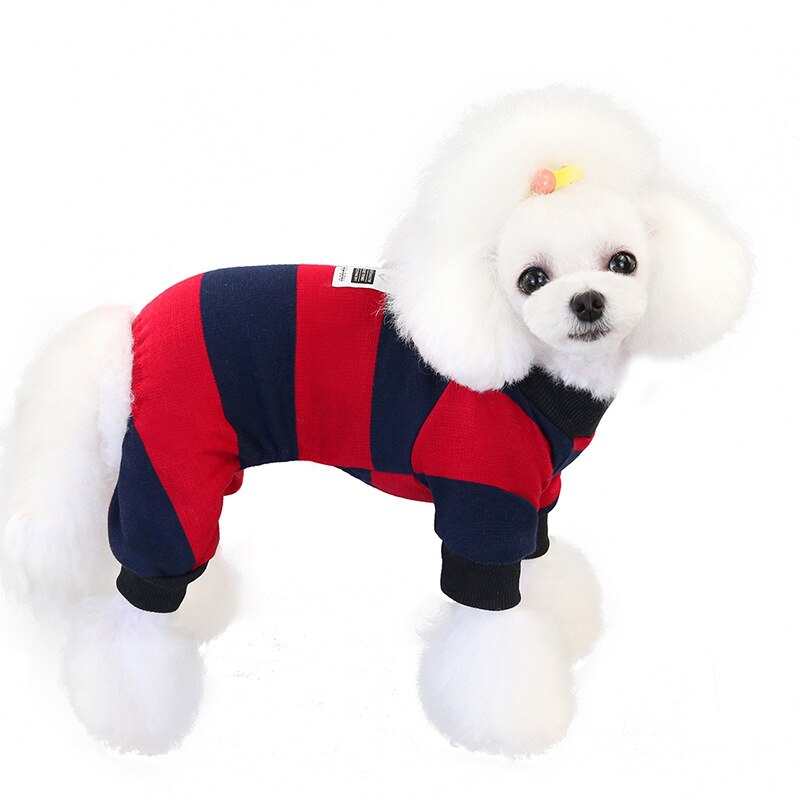 Alt til hunde fire ben hundetøj til efterår og vinter stribet jumpsuit kæledyrstøj hund pyjamas tøj til lille hund: Rød / L