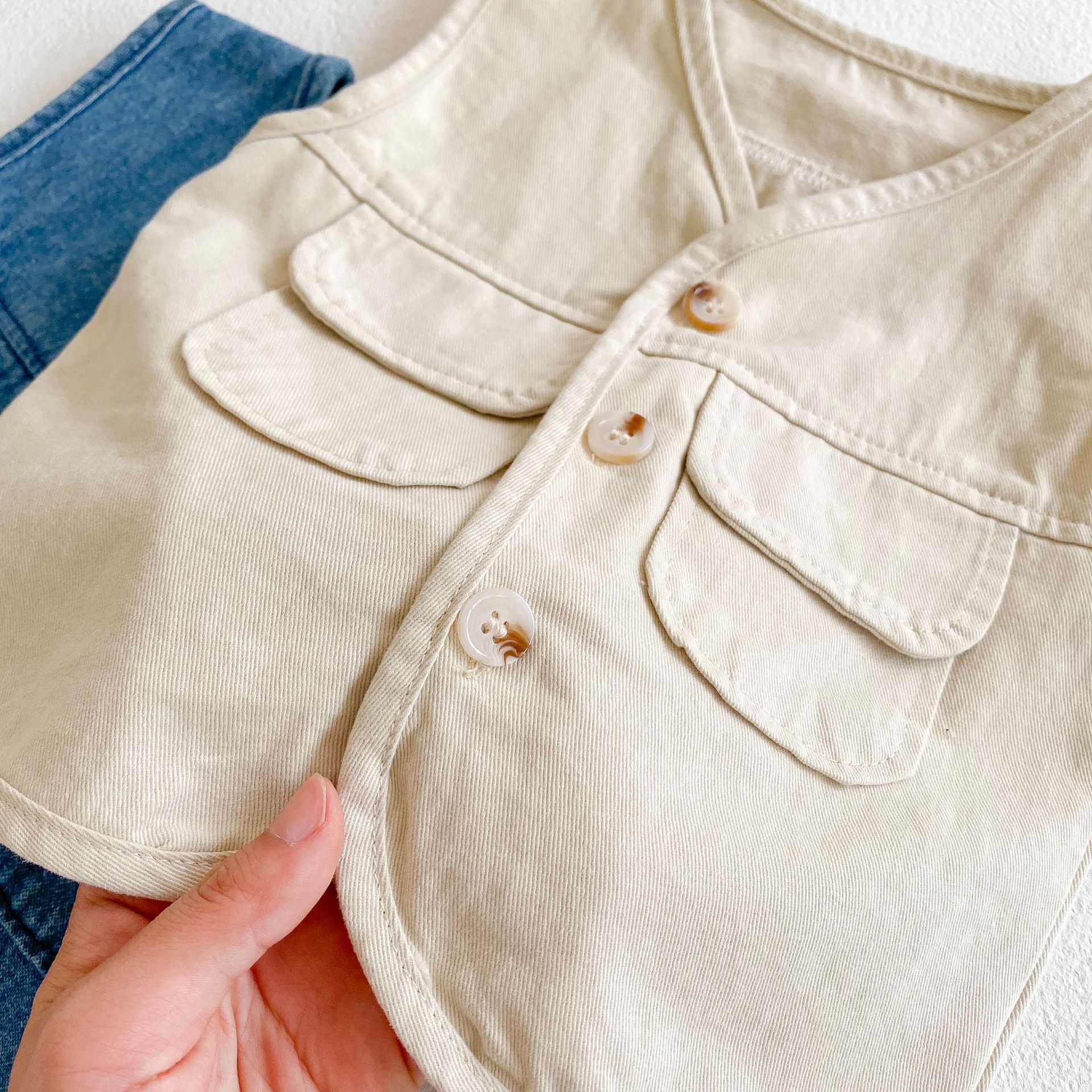 2021 autunno New Baby Boy Denim Coat gilet senza maniche giacca di jeans per ragazze con Cardigan per ragazzi a doppia tasca