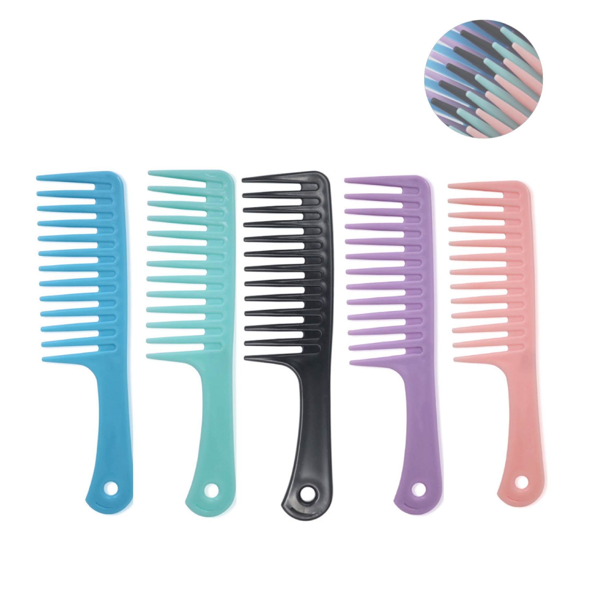 Large-tooth Comb Household Hair Salon Comb Curly Hair Comb Handle with Hole Color Plastic Wide-tooth Styling Comb