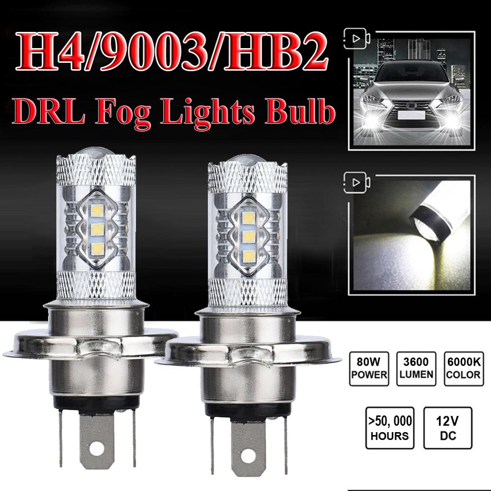 2Pcs H4 9003 HB2 Mistlamp Led Koplamp 80W Hi/Low Beam Driving Drl Lamp Wit