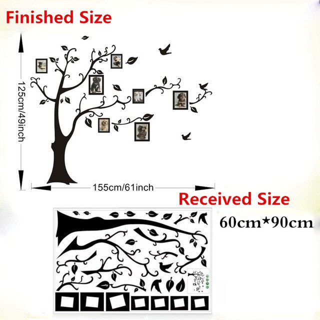 Marco de foto familiar pegatinas de pared de árbol de pájaros voladores decoraciones para el hogar sala de estar pósteres de decoración de dormitorio Etiqueta de pared de pvc: M02141L