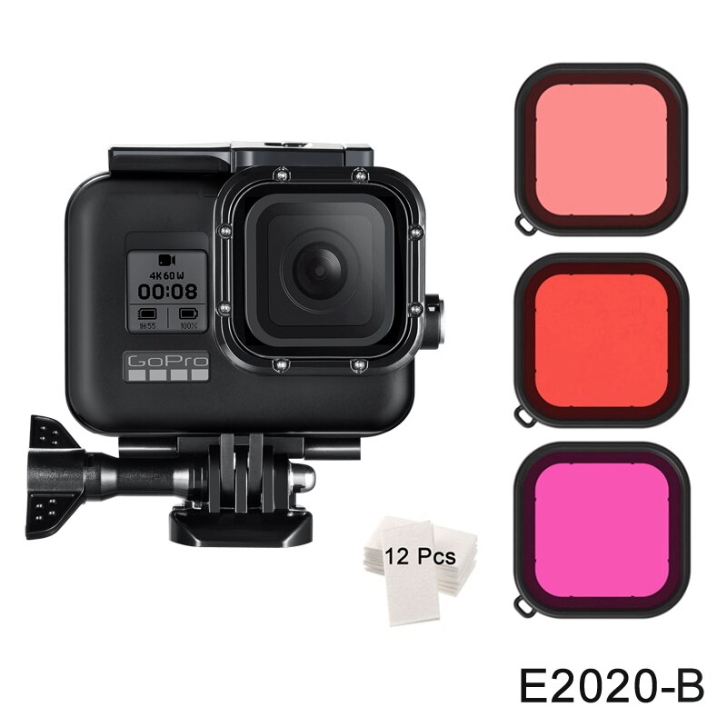 Black 60M Waterproof Housing Case for GoPro Hero 8 Black Dive Protective Underwater Diving Cover for Go Pro 8 Accessories: E2020-B