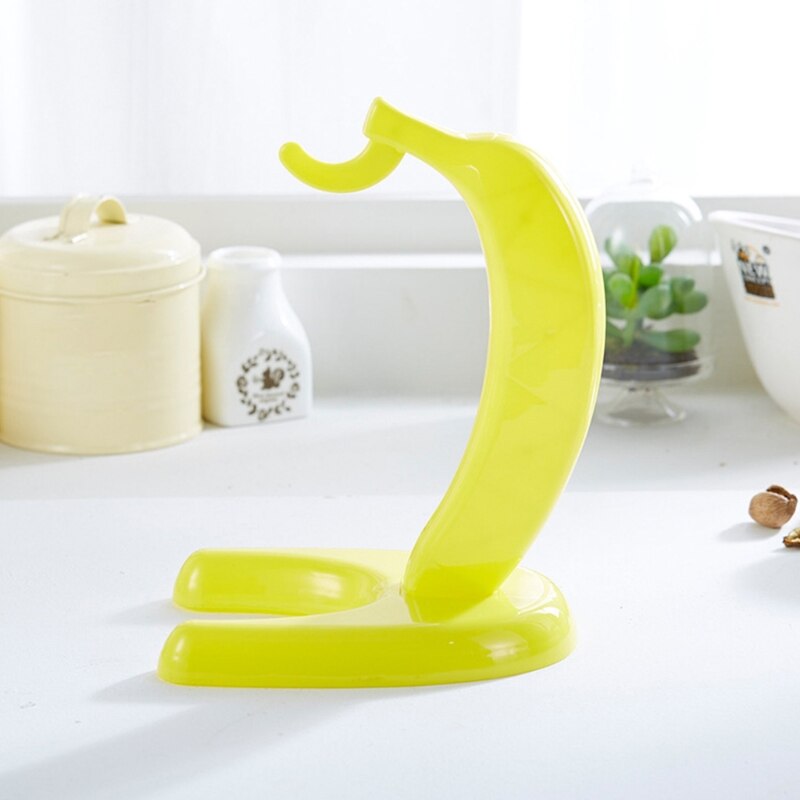 Yellow Banana Holder Banana Shaped Modern Finish Banana Hanger with Hook Stand Plastic Sturdy Display for Home Bar 37MF
