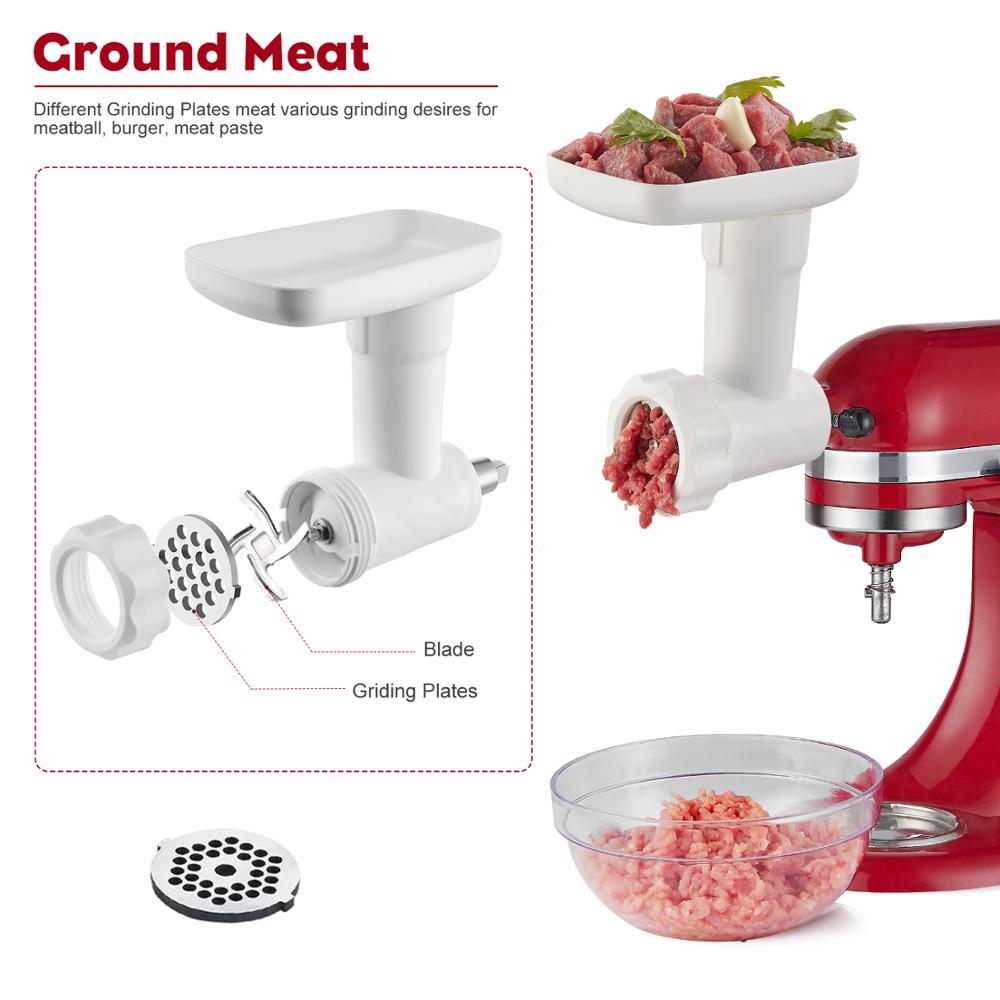 Plastic Food Grinder Attachment for Kitchenaid Stand Mixers, as Meat Mincer Accessory including Sausage Stuffer Tubes